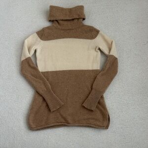 Athleta 100% Cashmere Turtleneck Sweater Cream/Brown Size XXS